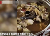 10月3日,一名游客在广西一餐馆吃饭,点了一只土鸡吃着吃着发现不太对,看了眼隔壁桌