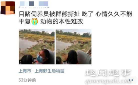10月17日,上海野生动物园一名饲养员在猛兽区遭熊群攻击撕咬不幸身亡,游客目睹悲剧现场