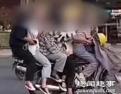 11月1日,广东一大叔骑摩托车上路,身前身后还“叠罗汉”式载着5名美女,民警拦